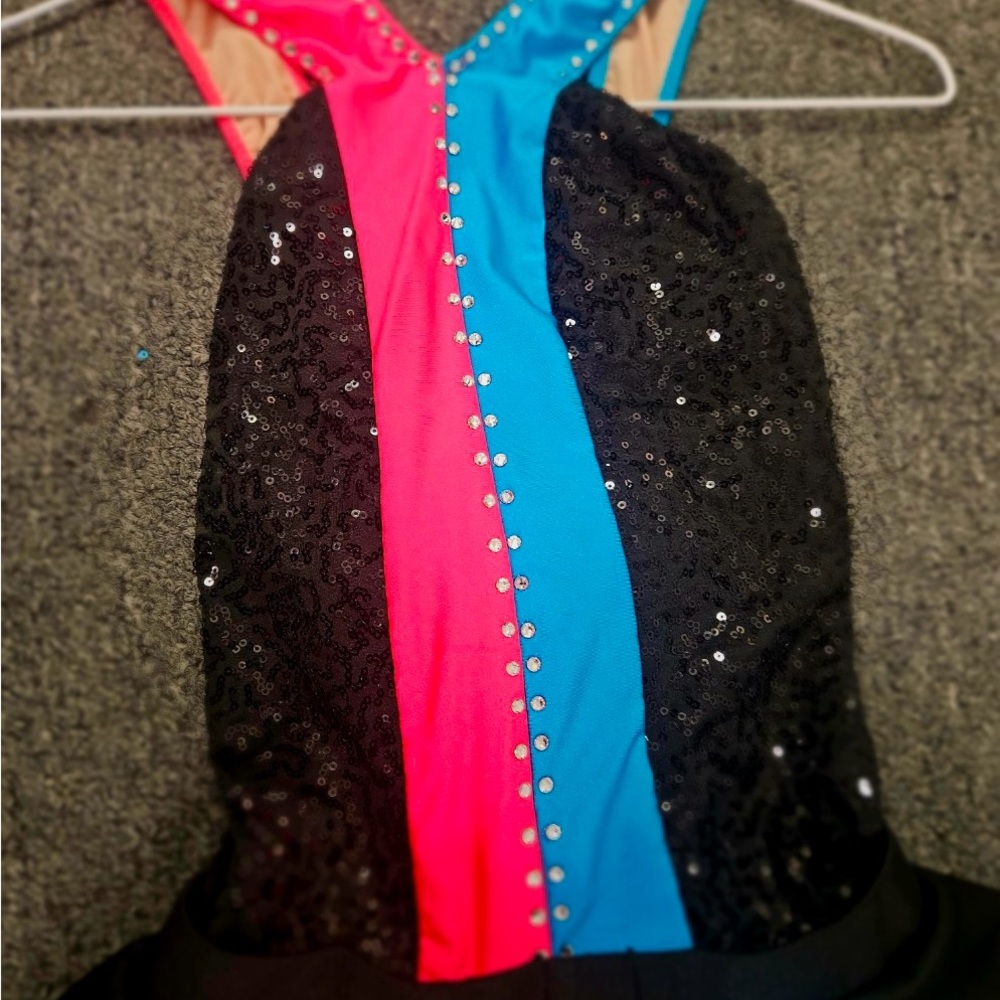 Sequin Colorblock Jazz Costtme with Rhinestone Detail